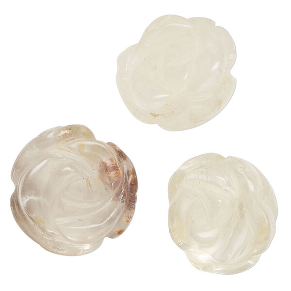 Multi-quartz 1pkg3, carved flower bead natural 19x14mm-21x16mm image number 0