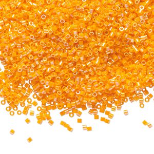 Seed bead, Delica®, glass, pkg/50g, #15 round, opaque rainbow mandarin orange (DBS-1573).