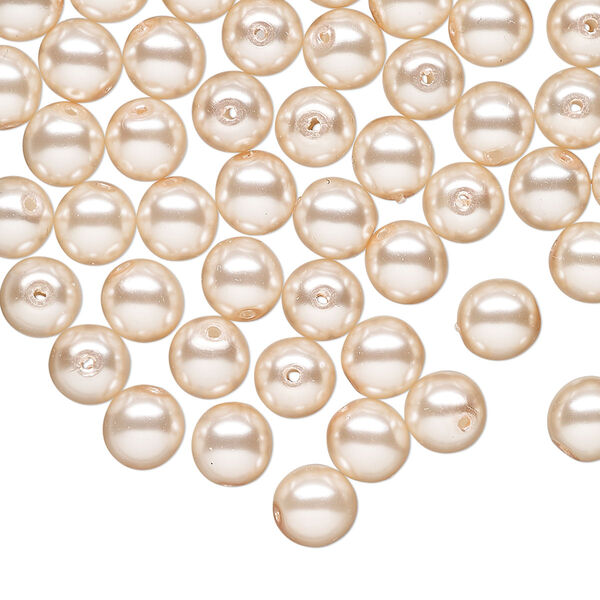 Bead druk Czech pearl-coated glass 60pk 6mm round, opaque soft pink image number 0