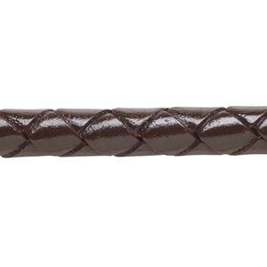 Bolo cord, leather (dyed), brown, 8-9mm braided round. Sold per 5-foot section.