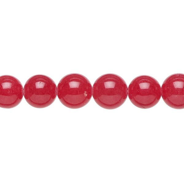 Bead, Malaysia "jade" (quartz) (dyed), red, 8mm round, B grade, Mohs hardness 7. Sold per 15-1/2" to 16" strand. image number 0