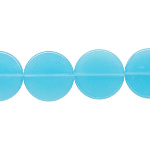 Bead, glass, translucent aqua blue, 15mm flat round. Sold per 14-inch strand, approximately 20 beads.