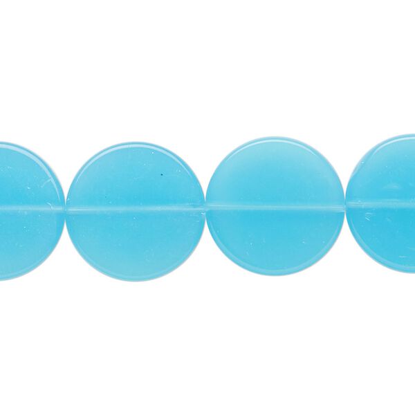 Bead, glass, translucent aqua blue, 15mm flat round. Sold per 14-inch strand, approximately 20 beads. image number 0