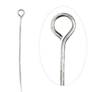 Eye pin, antique silver-plated brass, 1-1/2 inches, 24 gauge. Sold per pkg of 500.