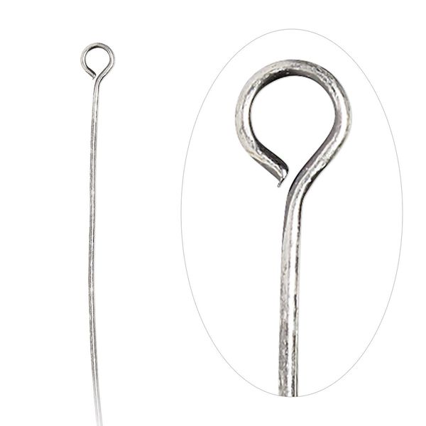 Eye pin, antique silver-plated brass, 1-1/2 inches, 24 gauge. Sold per pkg of 500. image number 0