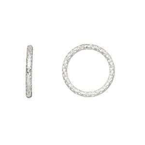 Jump ring, sterling silver, 16mm textured soldered round, 13.9mm inside diameter, 18 gauge. Sold per pkg of 10.