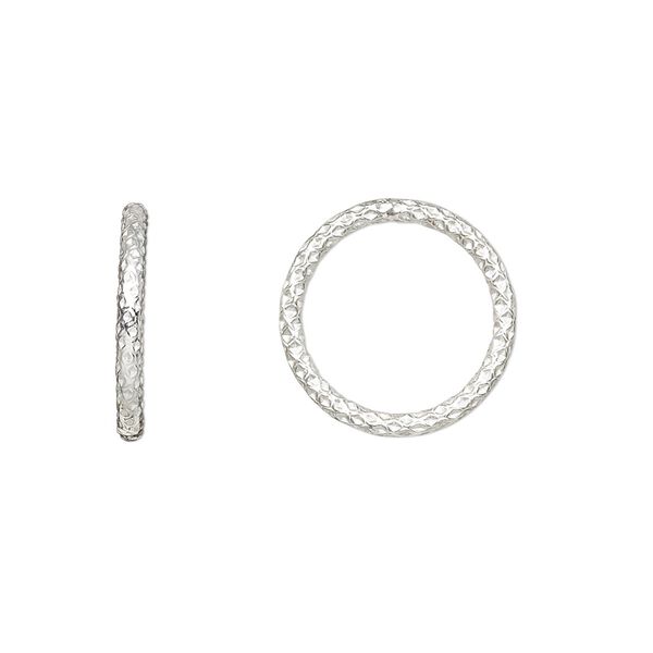 Jump ring, sterling silver, 16mm textured soldered round, 13.9mm inside diameter, 18 gauge. Sold per pkg of 10. image number 0