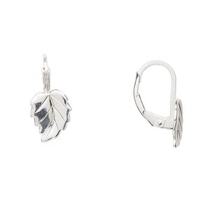 Ear wire, sterling silver, 17mm leverback with 10x8mm leaf. Sold per pair.