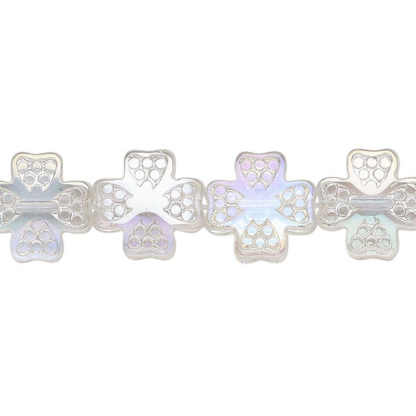 Bead, pressed glass, translucent clear AB, 12mm cross. Sold per 15-1/2" to 16" strand. image number 0