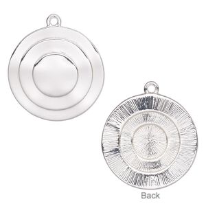 Drop, silver-plated brass, 25mm fancy round. Sold per pkg of 4.