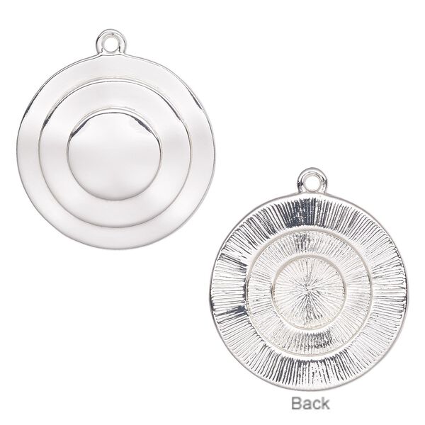 Drop, silver-plated brass, 25mm fancy round. Sold per pkg of 4. image number 0