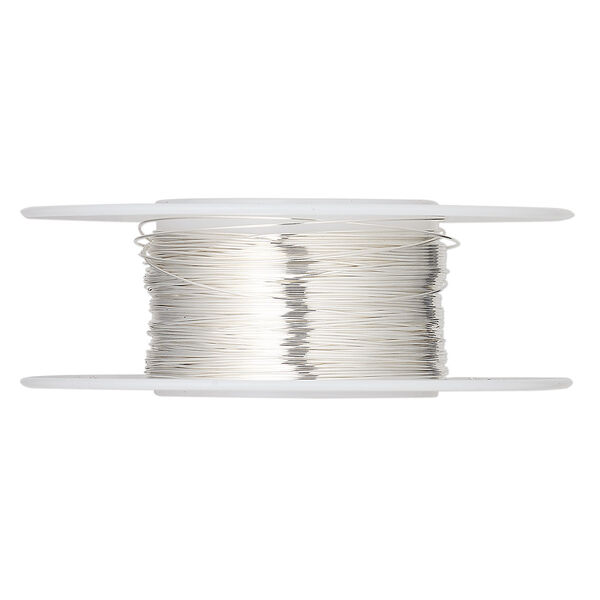 Wire, sterling silver, half-hard, round, 28 gauge. Sold per 1/4 ounce spool, approximately 33 feet. image number 0