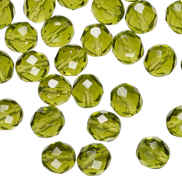 Bead 1pkg600 Czech fire-polished glass, transparent olivine, 8mm faceted round. image number 0