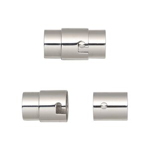 Clasp magnetic 1pkg1, 18x9.5mm locking round tube / fits 7mm cord, stainless steel 1-strand
