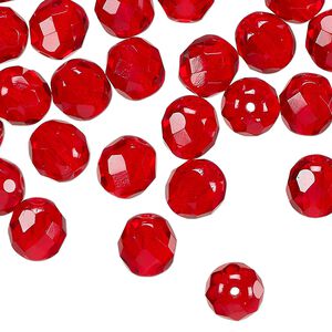 Czech fire-polished glass 1pkg50, faceted round bead transparent light red 8mm