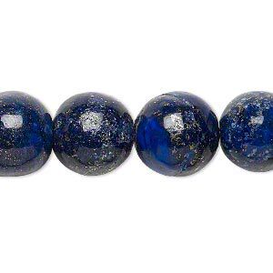 Bead, lapis lazuli (dyed), 13-14mm round, D- grade, Mohs hardness 5 to 6. Sold per 15" to 16" strand.