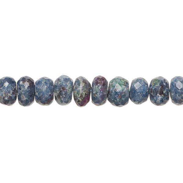 Bead, ruby in kyanite (natural), 6x3mm-7x5mm hand-cut faceted rondelle with 0.4-1.4mm hole, B grade, Mohs hardness 4 to 9. Sold per 8-inch strand, approximately 45 beads. image number 0