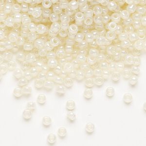 Seed bead, Miyuki, glass, pkg/50g, #8 rocaille, opaque luster white pearl (RR-512).
