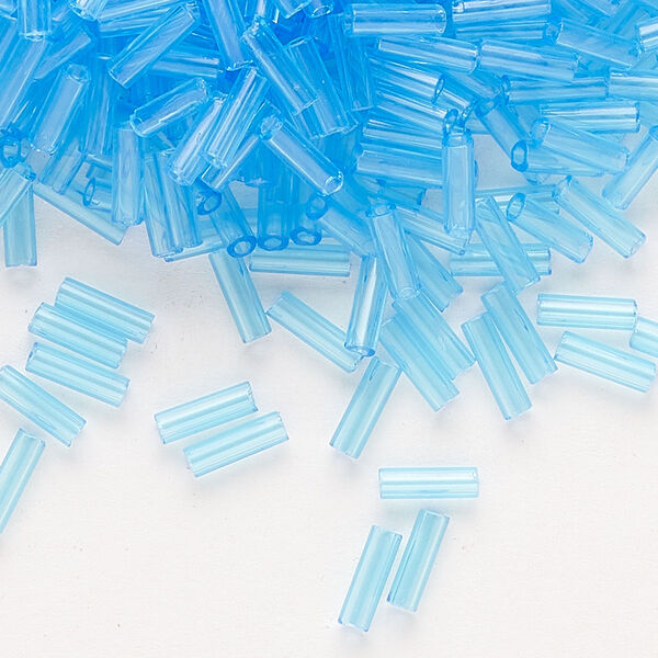 Bead, Preciosa Ornela Czech glass, bugle bead, pkg/50g, 1/4 inch, transparent sky blue, (60010). image number 0