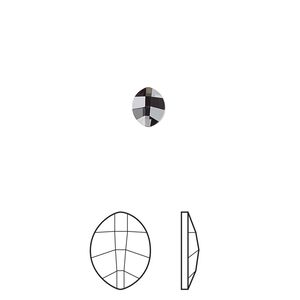 Flat back 2pk crystal silver night foil back, Crystal Passions® hotfix rhinestone 6x4.8mm pure leaf 2204