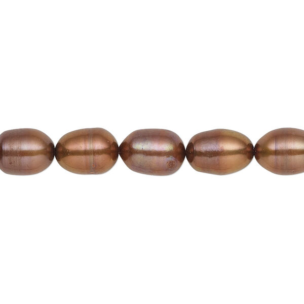 Pearl, cultured freshwater (dyed), antique copper, 7-8mm rice, C grade, Mohs hardness 2-1/2 to 4. Sold per 15-1/2" to 16" strand. image number 0