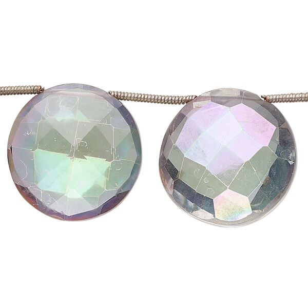 Quartz crystal 1pkg10, rainbow hand-cut top-drilled faceted puffed flat round bead 16-20mm image number 0