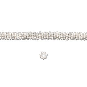 Bead, sterling silver, 4x1mm beaded rondelle. Sold per 1/4 troy ounce pkg, approximately 75-80 beads.