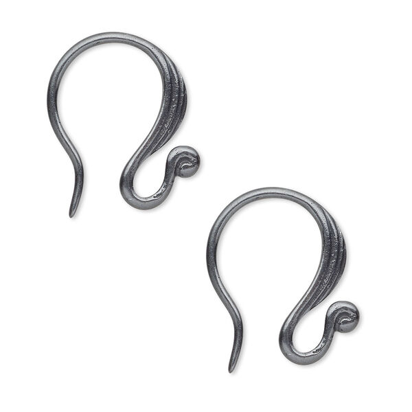 Ear wire, JBB Findings, gunmetal-plated brass, 18mm French hook, 16 gauge. Sold per pair. image number 0