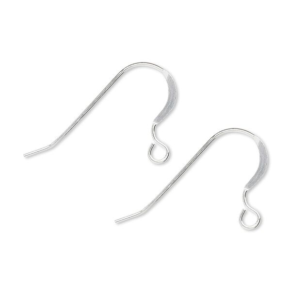 Ear wire, sterling silver, 16mm flat fishhook with open loop, 23 gauge. Sold per pkg of 5 pairs. image number 0