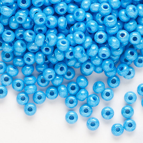Seed bead, Preciosa Ornela Czech glass, pkg/500g, #6 rocaille, opaque terra dyed dark turquoise luster chalkwhite, (16365). image number 0