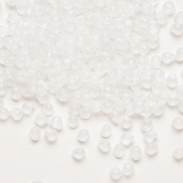 Seed bead, Miyuki, glass, pkg/10g, 3.3x2.8mm mini fringe, translucent matte rainbow clear (DP-131FR). image number 0