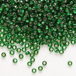 Seed bead, Preciosa Ornela Czech glass, pkg/500g, #8 rocaille, transparent silver-lined medium green, (57060).