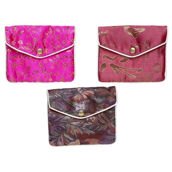 Pouch 1pkg3 rayon and silver-finished steel, multicolored, 4.75x4-inch floral brocade. image number 0