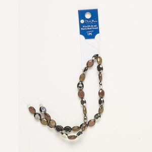 Bead, acrylic, multicolored, 10x8mm-11x9mm faceted puffed oval. Sold per 14-inch strand.