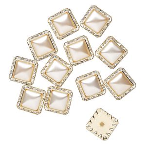 Embellishment, acrylic and gold-finished glass, cream and clear, 20mm square. Sold per pkg of 12.