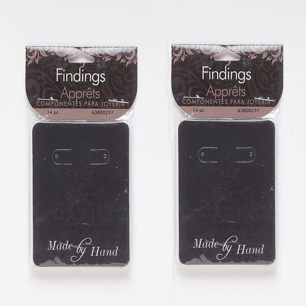 Earring card, paper, black, 3-1/4 x 2-1/4 inch rectangle with "Made by Hand." Sold per pkg of 28. image number 0