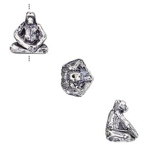 Bead, antique silver-plated brass, 12.5x11mm vertically-drilled 3D gorilla. Sold individually.