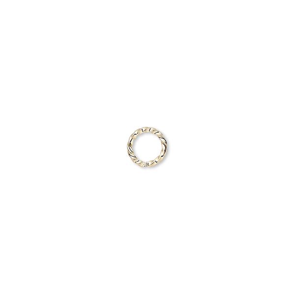 Jump ring, gold-plated brass, 6mm twisted round, 4.2mm inside diameter, 18 gauge. Sold per pkg of 100. image number 0