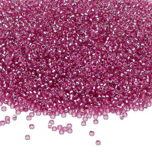 Seed bead, Miyuki, glass, pkg/35g, #15 rocaille, Duracoat® transparent silver-lined orchid, (RR-4277).