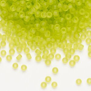 Seed bead, Miyuki, glass, pkg/50g, #8 rocaille, translucent matte chartreuse (RR-143F).