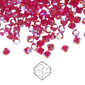 Bead 48pk light Siam AB 2X, Preciosa Czech crystal 4mm bicone