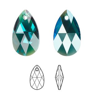 Drop 96pk emerald shimmer, Swarovski® 22x13mm pendant pear 6106