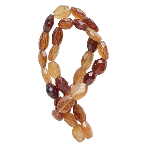 Bead, hessonite garnet (natural), 9x7mm-11x9mm hand-cut faceted puffed oval, C grade, Mohs hardness 7 to 7-1/2. Sold per 13-inch strand. image number 0