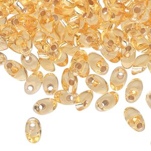 Seed bead, Miyuki, glass, pkg/250g, 7x4mm long magatama, transparent silver-lined light gold (LMA-3).