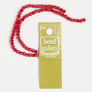 Bead, glass, pkg/10 inches, opaque red, 4mm faceted round.