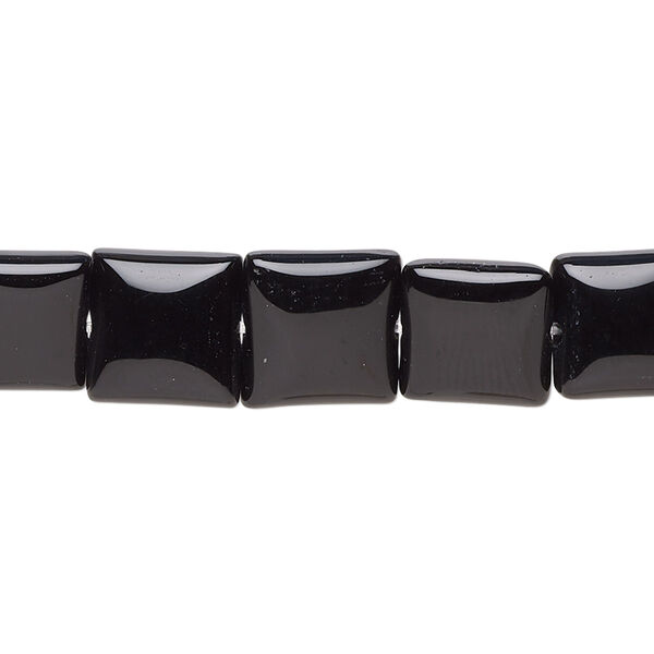 Bead, black onyx (dyed), 10mm puffed square, B grade, Mohs hardness 6-1/2 to 7. Sold per 15-1/2" to 16" strand. image number 0