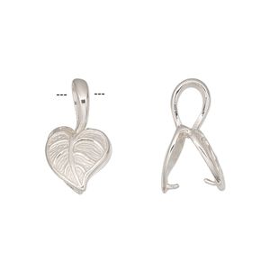 Bail, JBB Findings, ice-pick, sterling silver, 12x11mm heart shaped leaf, 8mm grip length. Sold individually.