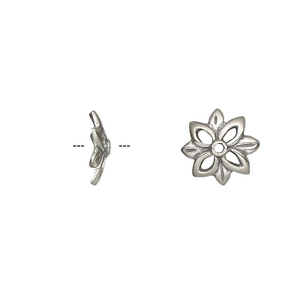 Bead cap, antiqued sterling silver, 12x3mm fancy flower, fits 10-14mm bead. Sold per pkg of 2. image number 0