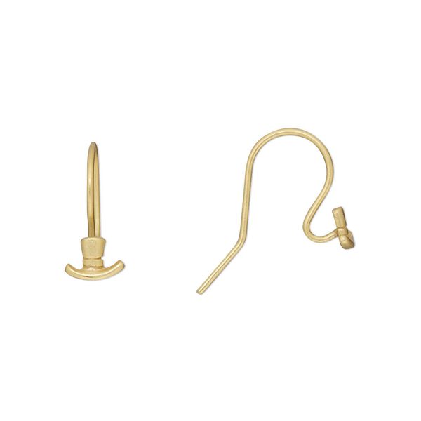 Ear wire fishhook 1pkg2 Amoracast® sterling silver, 13mm / 6.5x4.5mm top hat / open loop / satin finish, 20 gauge "vermeil" 1 pair image number 0