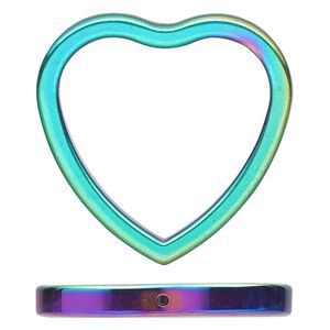 Hemalyke™ 1pkg2, electroplated vertically-drilled double-sided open heart focal 34x34mm